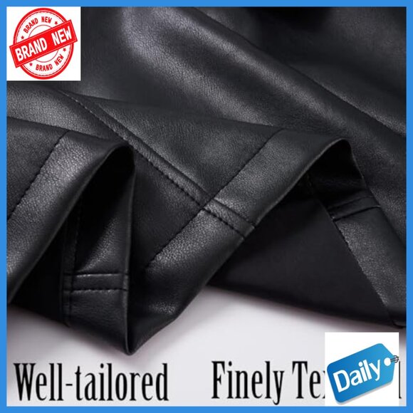 Faux Leather Blazer Jacket with Removable Belt, Long Sleeve, Regular Fit - Picture 5 of 7